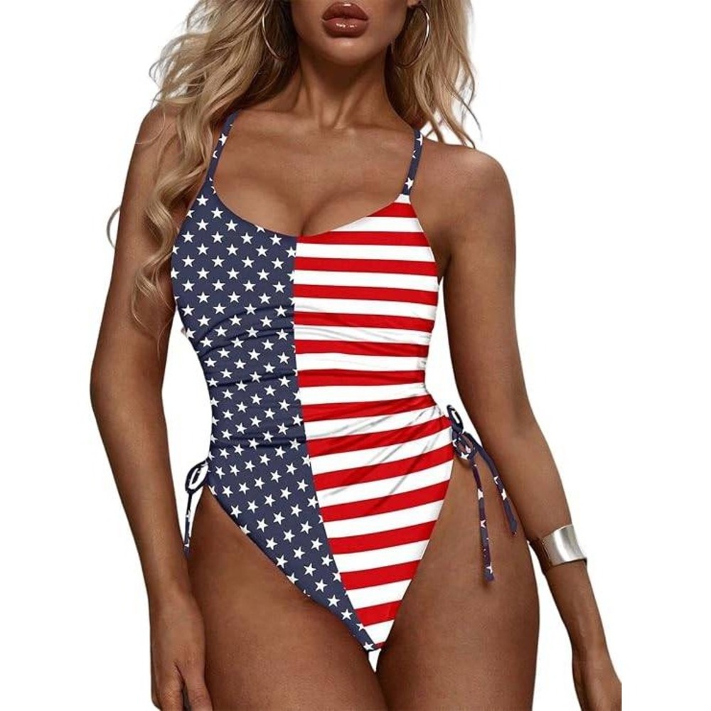 Unbranded American Flag One Piece Swimsuit Red White‎ Blue Patriotic Size M